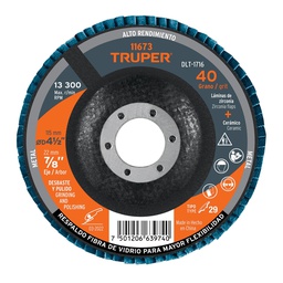 [11673] Disco 4-1/2' laminado grano 40 centro 7/8', Truper