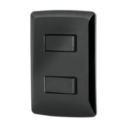 [47597] Placa armada, 2 interruptores sencillos,negro,linea Italiana