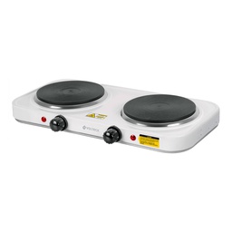 [49990] Parrilla electrica 2 quemadores de disco, blanca, Volteck