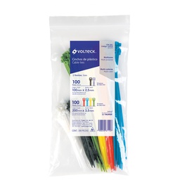 [44019] Bolsa con 200 cinchos plasticos en colores surtidos, Volteck