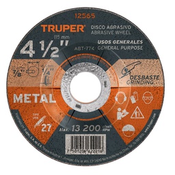 [12565] Disco Tipo 27 de 4-1/2' x 6.4 mm para desbaste de metal