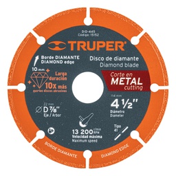 [15152] Disco de diamante de 4-1/2' x 1.4 mm para corte metal,Truper