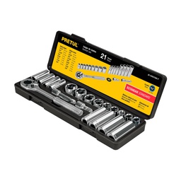 [21187] Juego de 21 herramientas 3/8' std para mecanico, Pretul