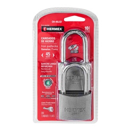 [43330] Blister con 2 candados de hierro de 45mm con gancho largo