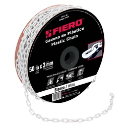 [44161] Metro de cadena de 3 mm de plastico blanca, carrete de 50 m