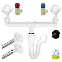 [3167] Kit De Instalacion Para Fregadero Con Doble Tarja, Cespopractick, Canastas Blancas, FF Premium 1/2" x 55 cms. (3167)