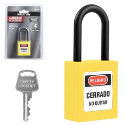 [BL-0094] CANDADO DE BLOQUEO DIELECTRICO AMARILLO 38MM (CAJA C/10 PZAS - PRECIO X PIEZA)