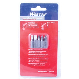 [ST-6-200-020] JUEGO 5 PZS PUNTA P/DES.PHILLIPS-PLANA 1"           3/16, 1/4 X 1"