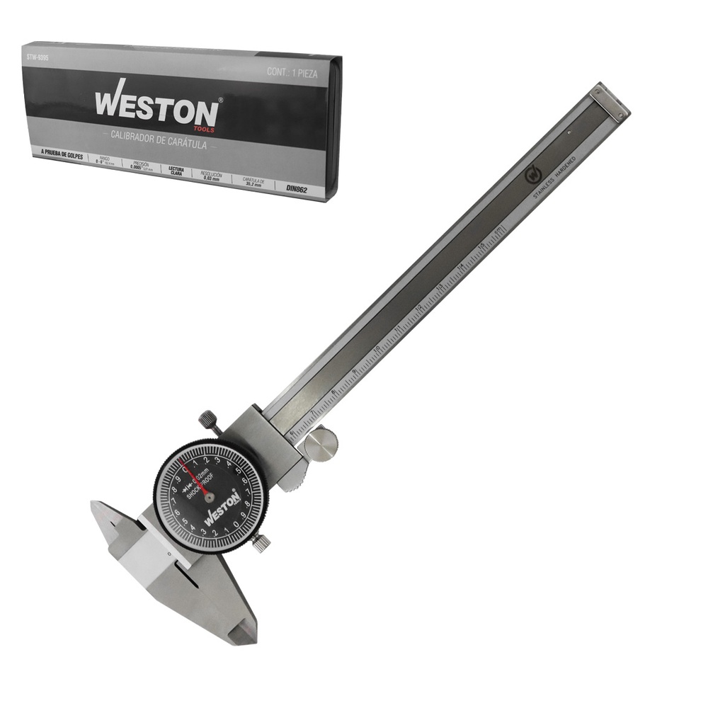 CALIBRADOR DE CARATULA A PRUEBA D/GOLPES ACERO INOX 6&quot;