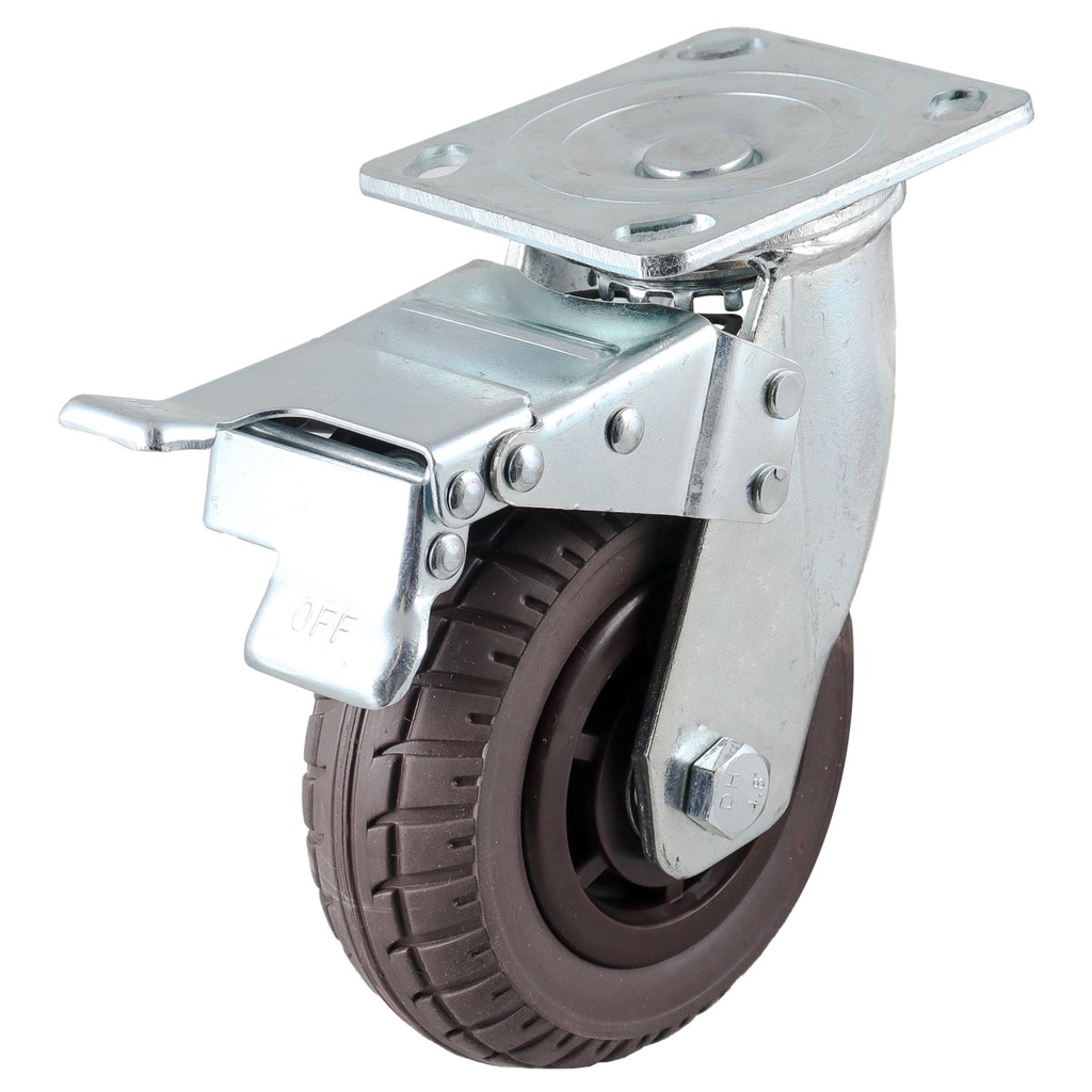 RODAJA DE HULE CAFE USO RUDO GIRATORIA C/FRENO 6" (150X50MM)