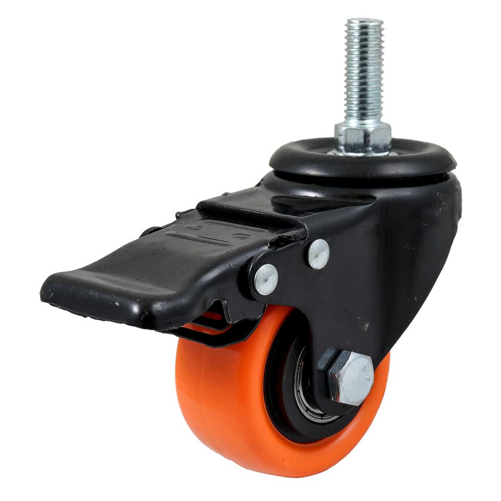 RODAJA NARANJA PU GIR. C/FRENO Y ESPIGA ROSCADA 4"