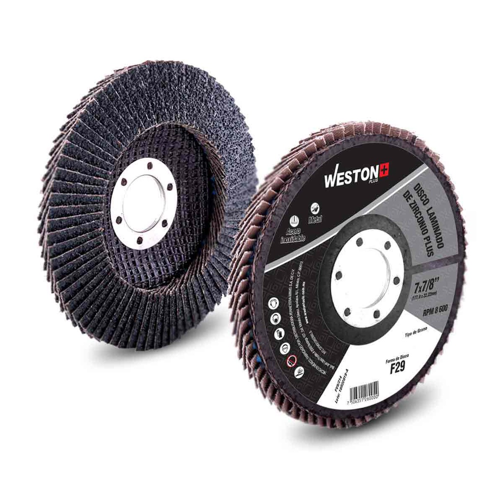 DISCO LAMINADO ZIRCONIO  7"X7/8" G60   HPWP (Precio x pieza - Empaque c/10 pzas)