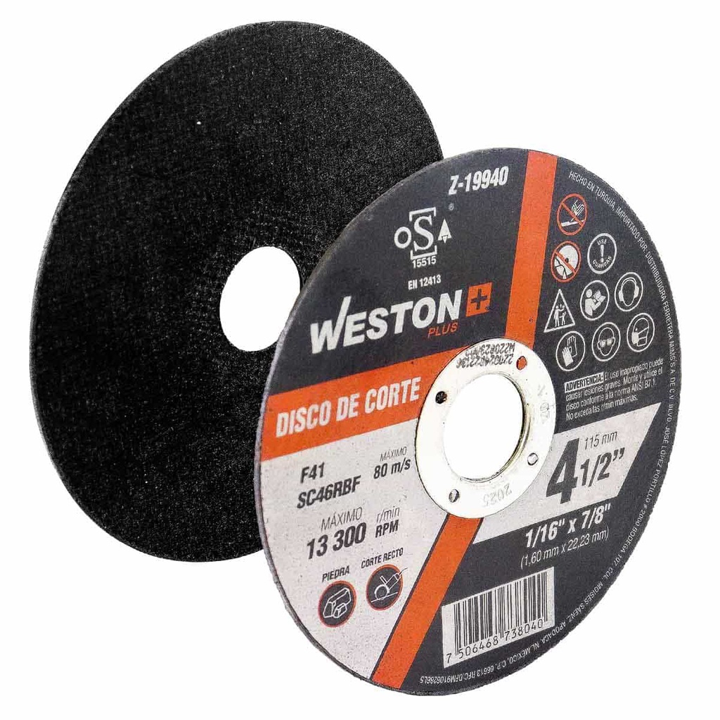 DISCO D/CORTE P/PIEDRA 4-1/2'' x 1/16''(1.6) x 7/8'' F41