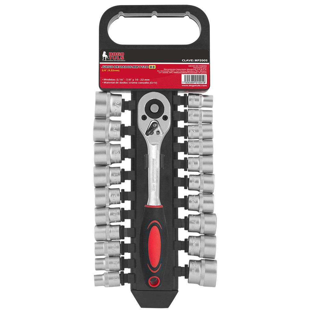 JUEGO DADOS D3 3/8" MM-STD MATRACA 21PZ