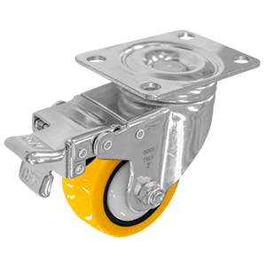 RODAJA PU AMARILLO CROMADA GIRA/FRENO 3"
