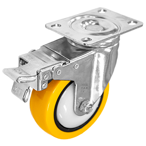RODAJA PU AMARILLO CROMADA GIRA/FRENO 4&quot;