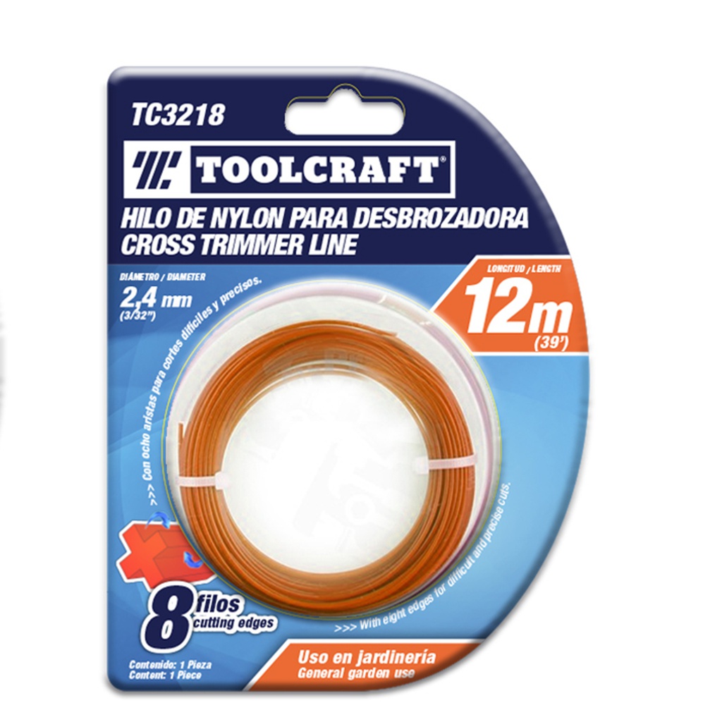 HILO DE NYLON P/DESBROZADORA2.4MM (.095&quot;) 12M BLISTER