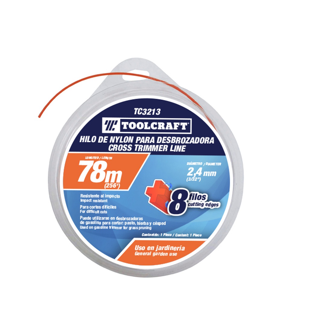 HILO DE NYLON P/DESBROZADORA2.4MM (.095&quot;) 78M TIPO DONA