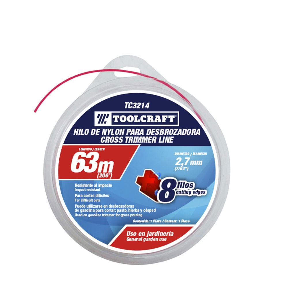 HILO DE NYLON P/DESBROZADORA2.7MM (.105&quot;) 63M TIPO DONA