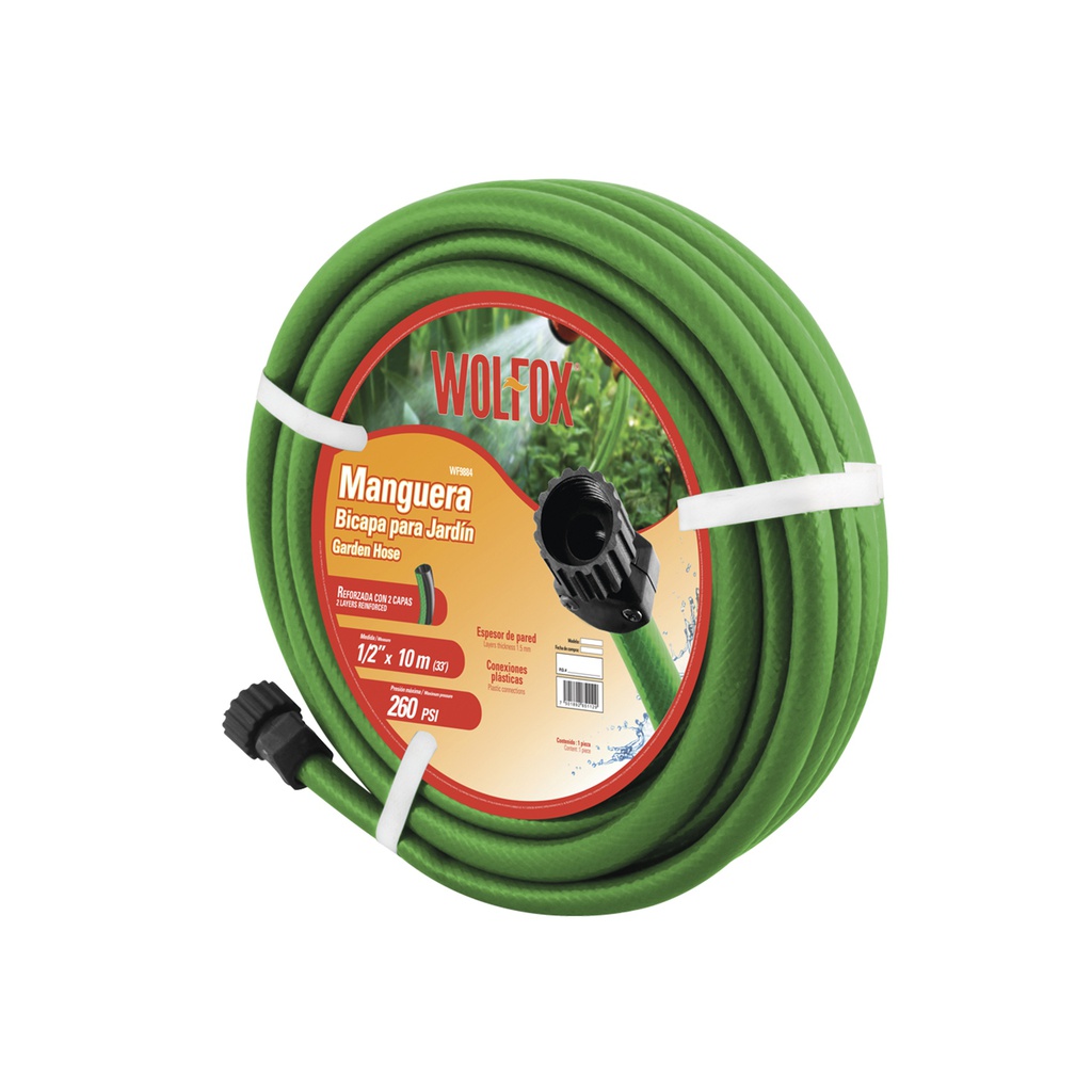 MANGUERA BICAPA JARDIN 1/2&quot; X10M CONEXION PLASTICA