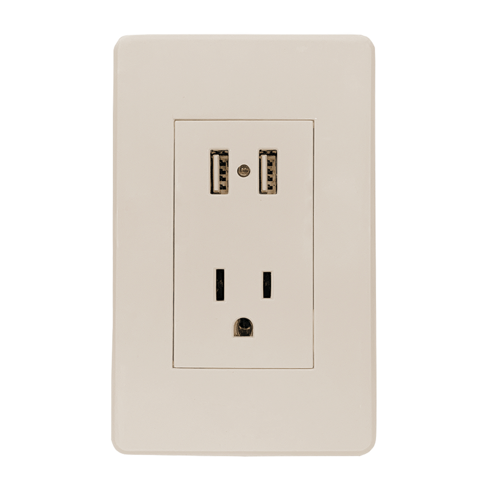 CONTACTO POLARIZADO Y DOS ENTRADAS USB CON PLACA MARFIL 15 A 125 V