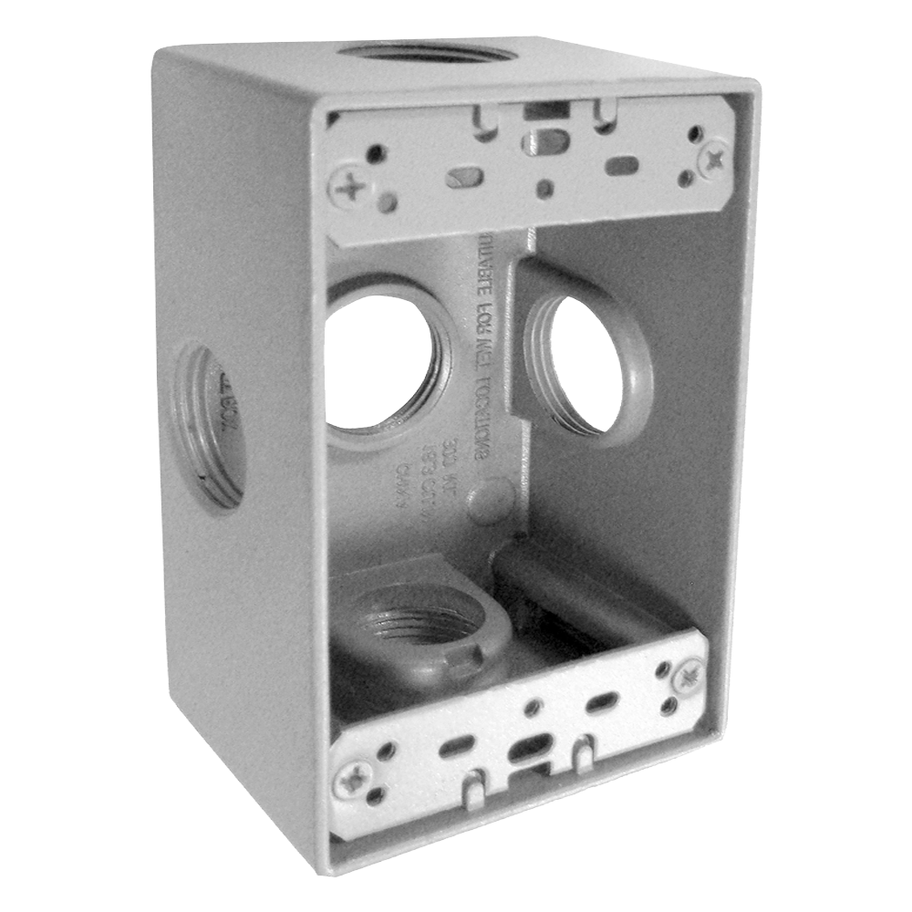 CAJA RECTANGULAR DE ALUMINIO TIPO X CON 5 ORIFICIOS DE 1/2”