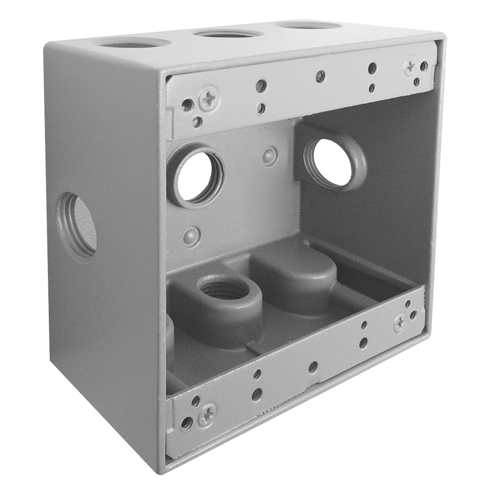 CAJA CUADRADA DE ALUMINIO 4” X 4” CON 9 ORIFICIOS DE 1/2”