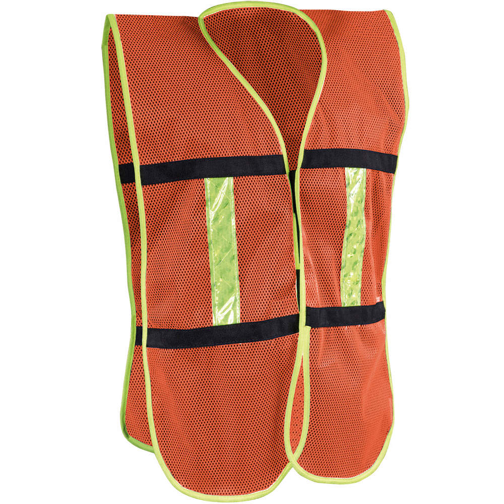 CHALECO ECOFRIENDLY DE MALLA LIGERA CON BIES ANARANJADO DE ALTA VISIBILIDAD Y REF/PLASTICO JYRSA