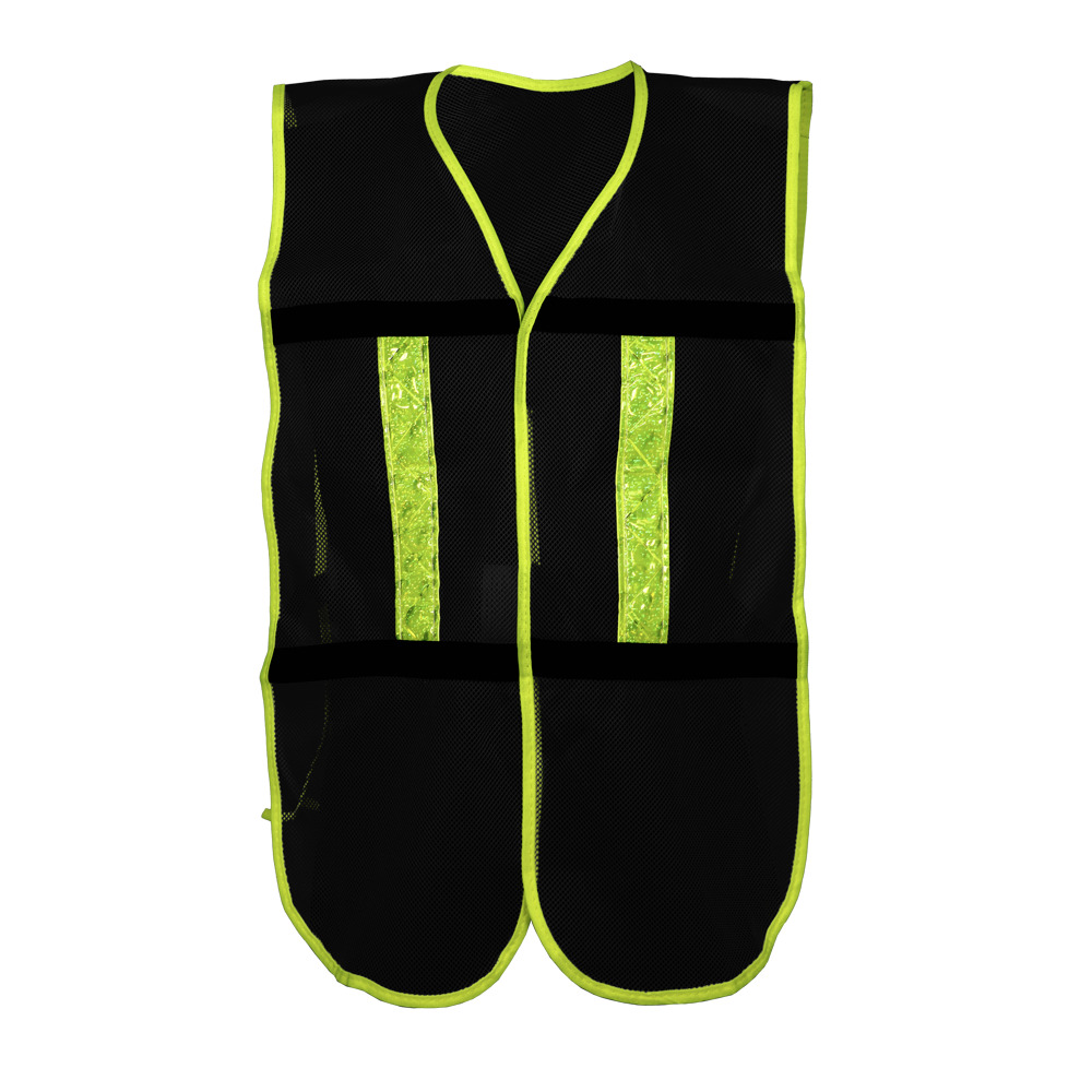CHALECO ECOFRIENDLY DE MALLA LIGERA CON BIES NEGRO DE ALTA VISIBILIDAD Y REF/PLASTICO JYRSA