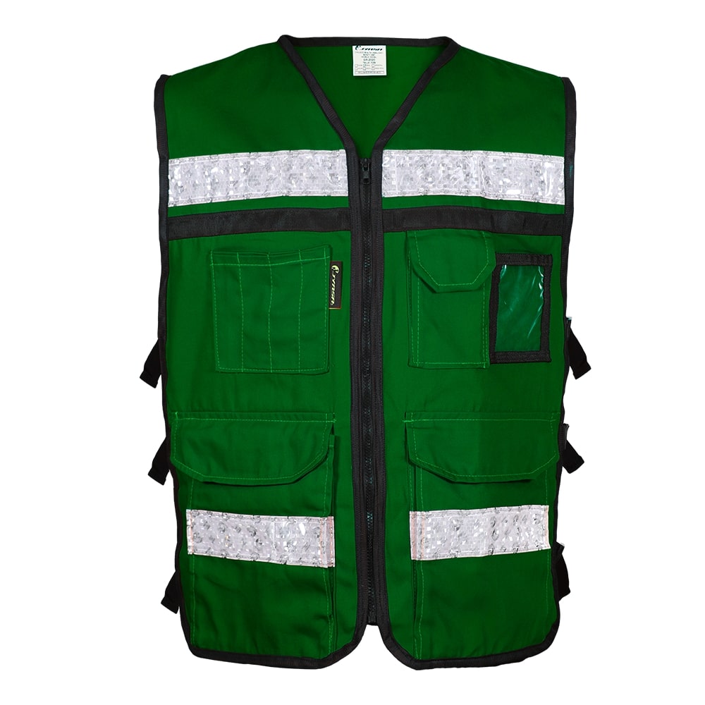 CHALECO RESCATISTA ABIERTO VERDE CON REFLEJANTE GRIS DE 2&quot; TALLA CH