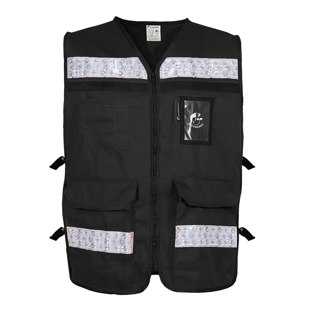 CHALECO RESCATISTA ABIERTO NEGRO ALGODON/POLIESTER CON REFLEJANTE TALLA GD