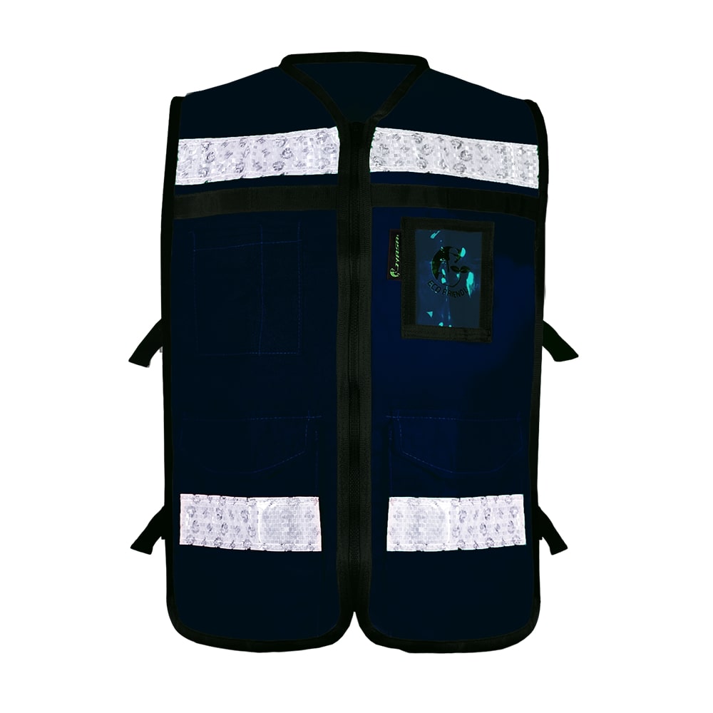 CHALECO AZUL ABIERTO TIPO RESCATISTA LIGERO CON BOLSA TRASERA CLASE II TALLA CH