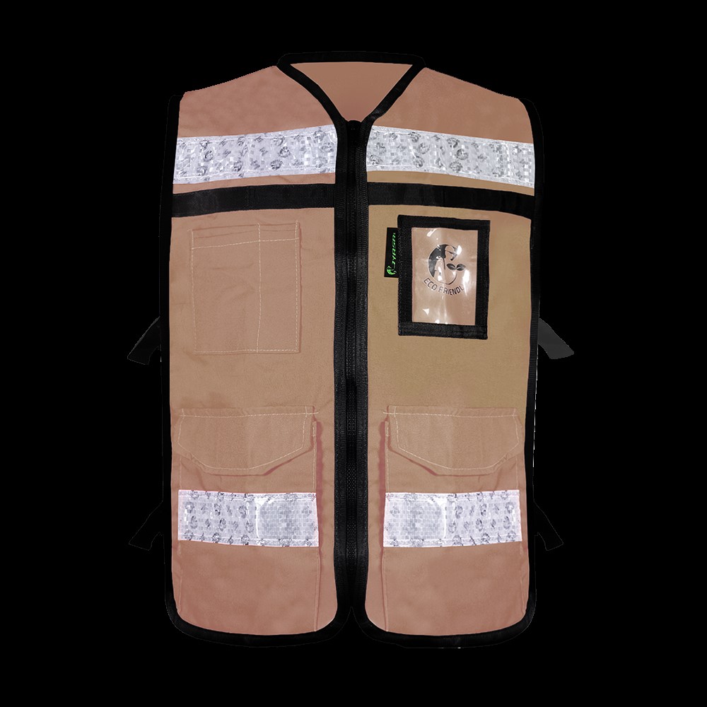 CHALECO BEIGE ABIERTO TIPO RESCATISTA LIGERO CON BOLSA TRASERA CLASE II TALLA XG