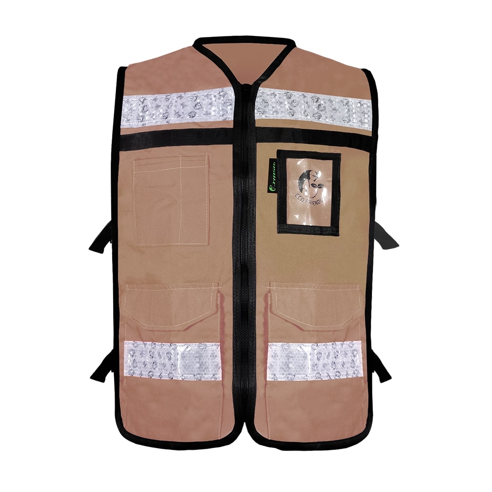 CHALECO BEIGE ABIERTO TIPO RESCATISTA LIGERO CON BOLSA TRASERA CLASE II TALLA 2XG