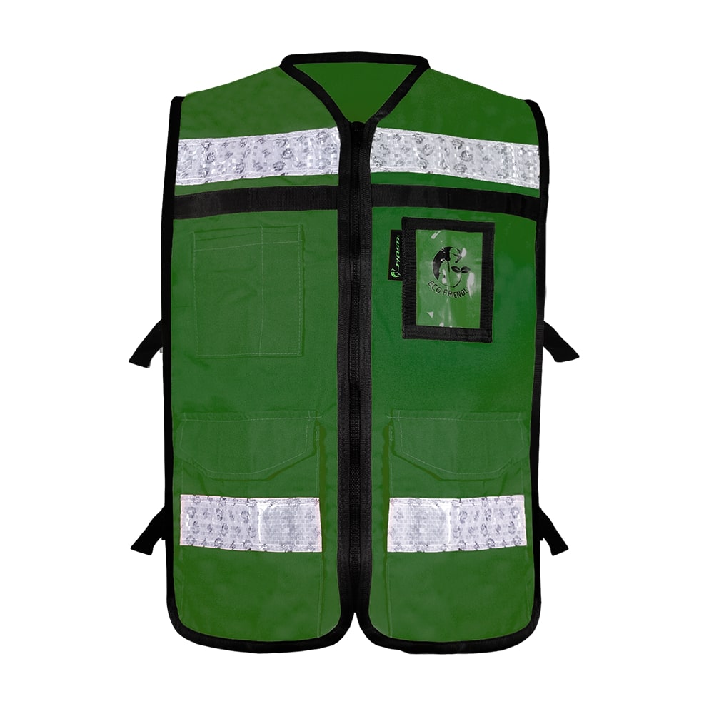 CHALECO VERDE ABIERTO TIPO RESCATISTA LIGERO CON BOLSA TRASERA CLASE II TALLA GD