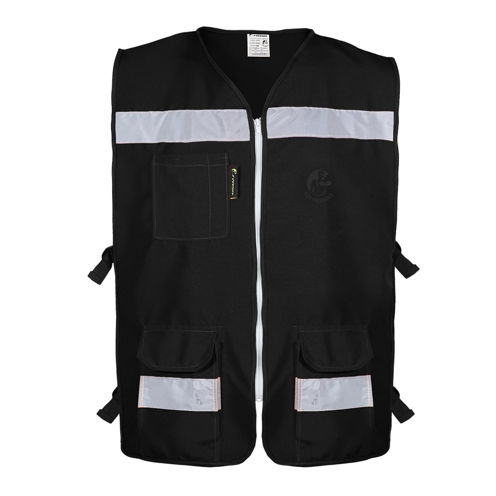 CHALECO RESCATISTA ABIERTO NEGRO ALGODON/POLIESTER CON REFLEJANTE TALLA GD