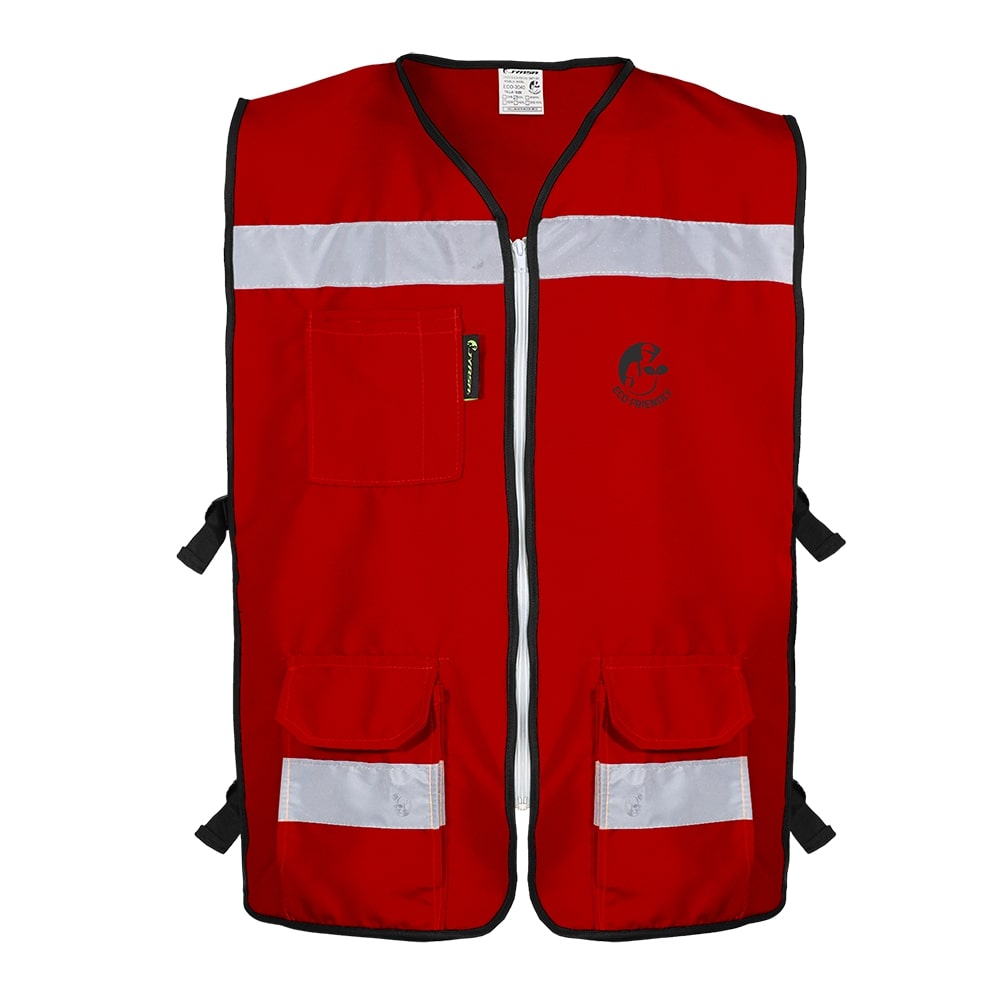 CHALECO RESCATISTA ABIERTO ROJO ALGODON/POLIESTER CON REFLEJANTE TALLA CH