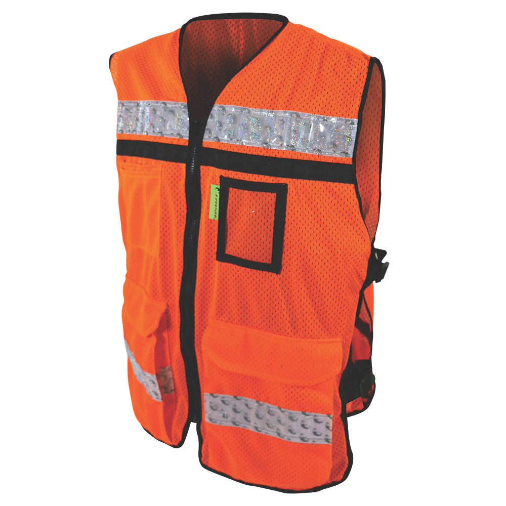 CHALECO ECOFRIENDLY RESCATISTA JERSEY ANARANJADO C/REF PLASTICO GRIS DE 2&quot; TALLA GD