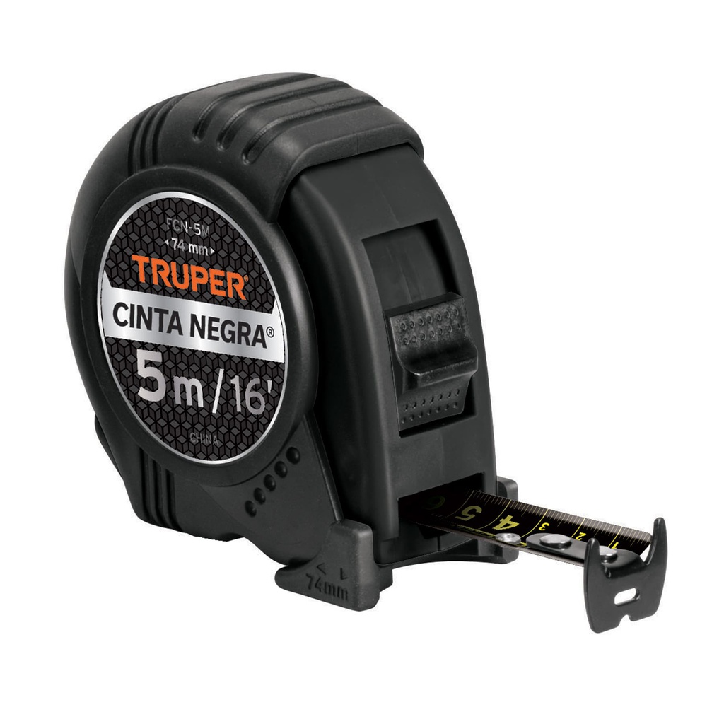 Flexometro contra impactos 5 m, Cinta Negra 19 mm, Truper