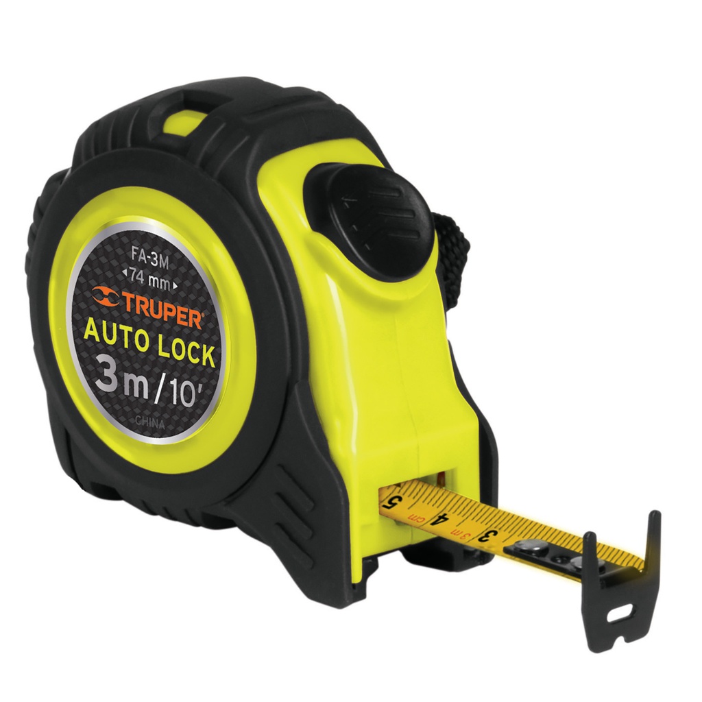 Flexometro Auto-Lock contra impactos 3 m cinta 16 mm, Truper