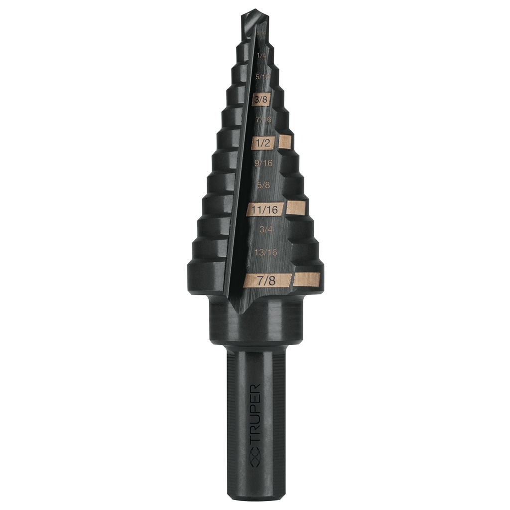 Broca escalonada oxido negro 12escalones 3/16' a 7/8',Truper