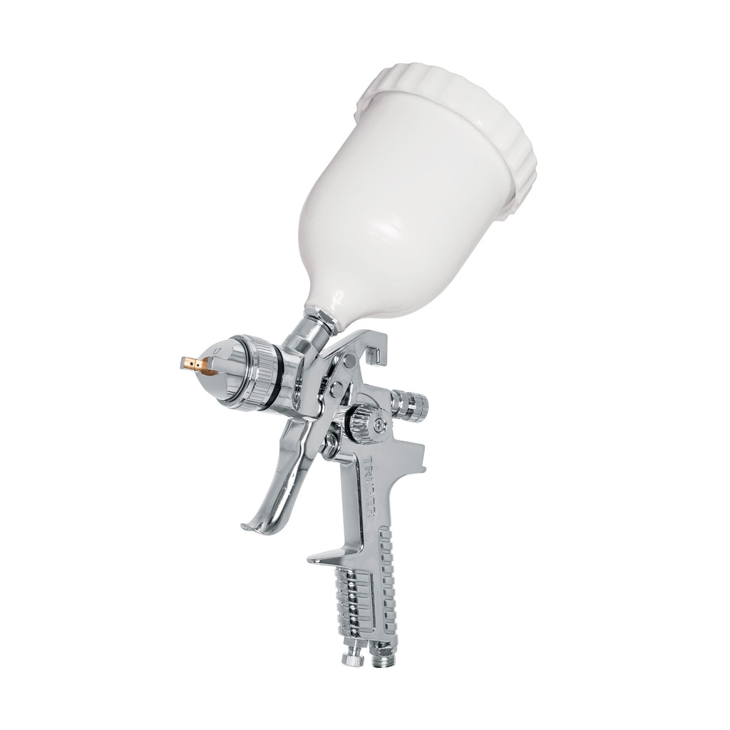Pistola p/pintar gravedad HVLP vaso plastico, 1.7 mm, Truper