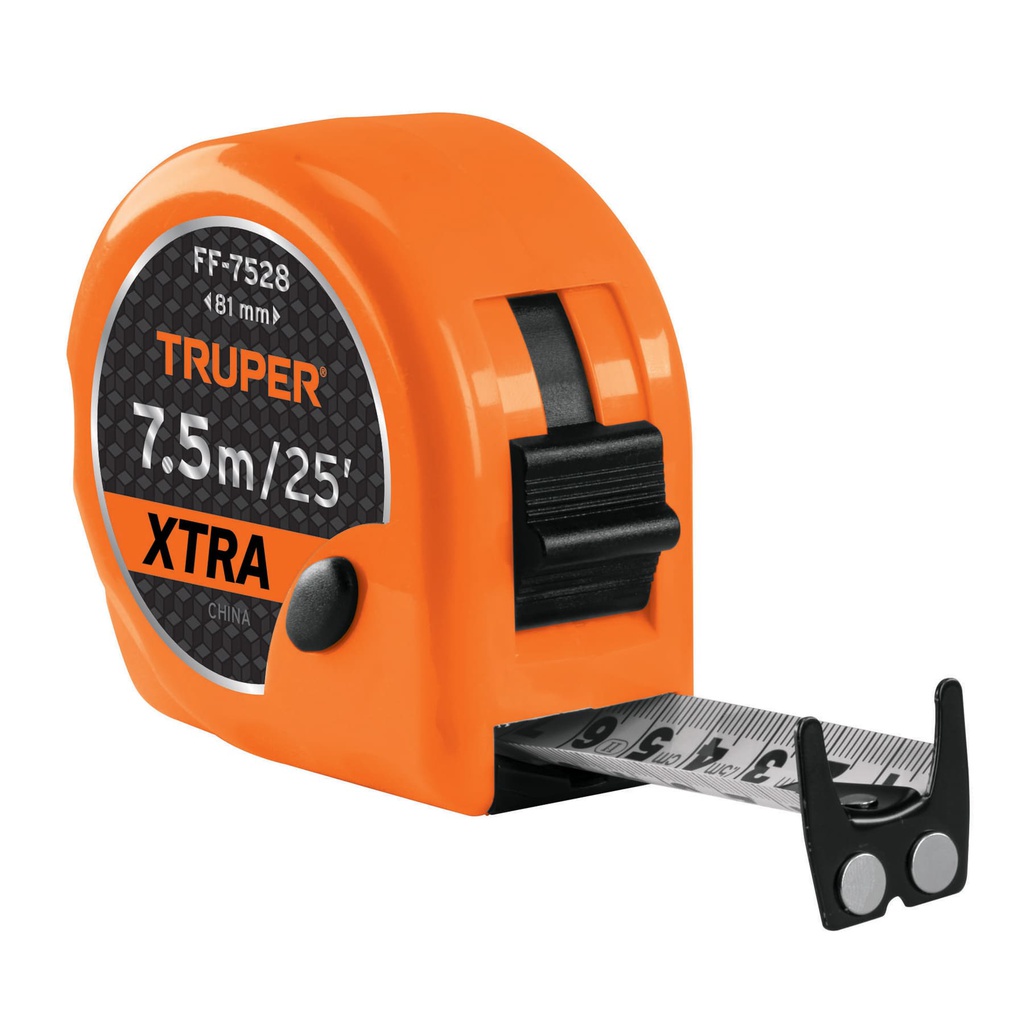 Flexometro XTRA 7.5 m cinta extra ancha 28 mm, Truper