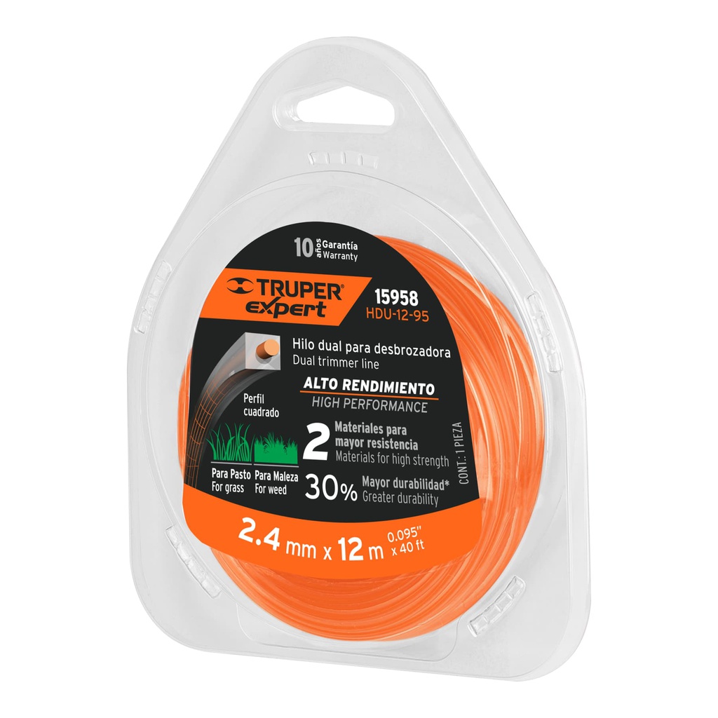 Rollo de hilo dual para desbrozadora, 2.4 mm x 12m, Expert