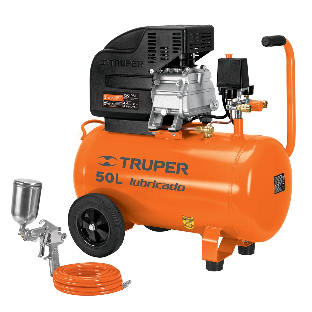 Kit Compresor de aire 50L 3½HP, manguera y pistola, Truper