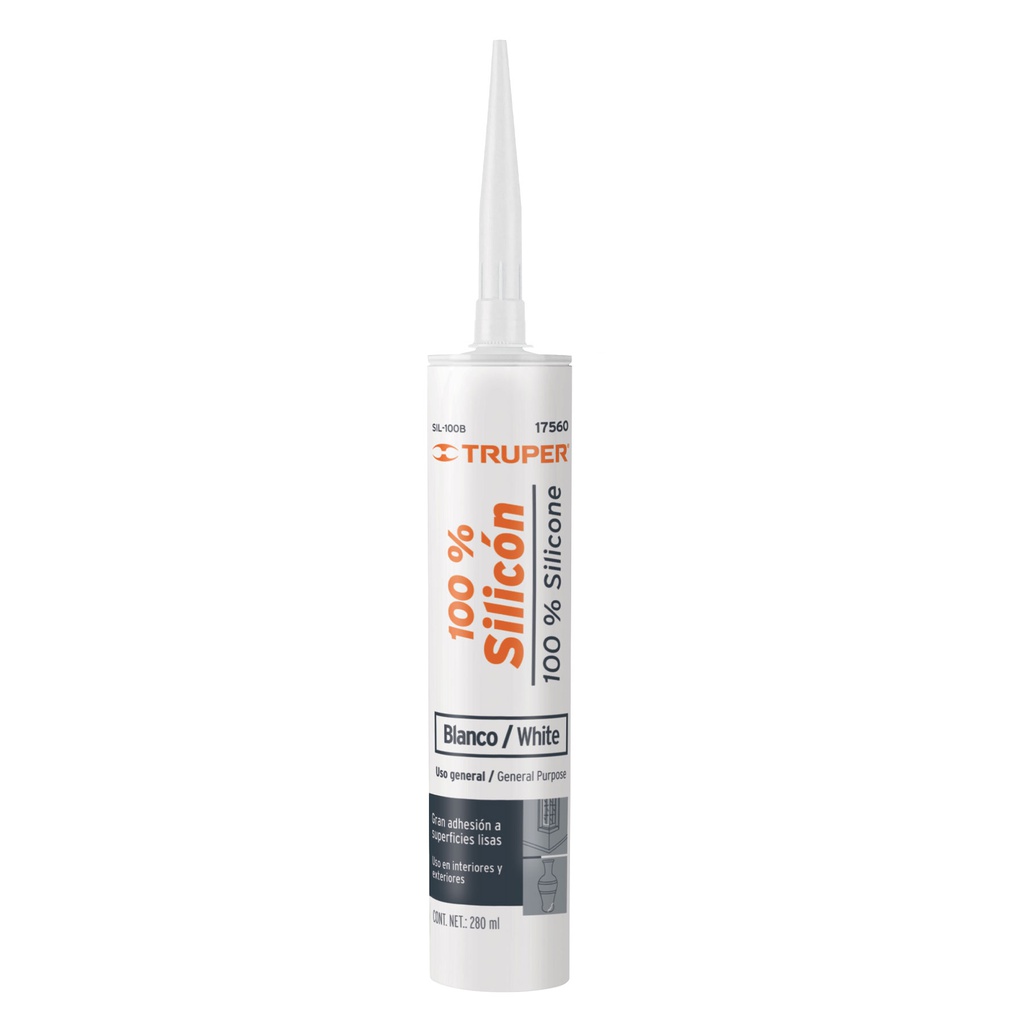 Sellador blanco 100% silicon de 280 ml, Truper