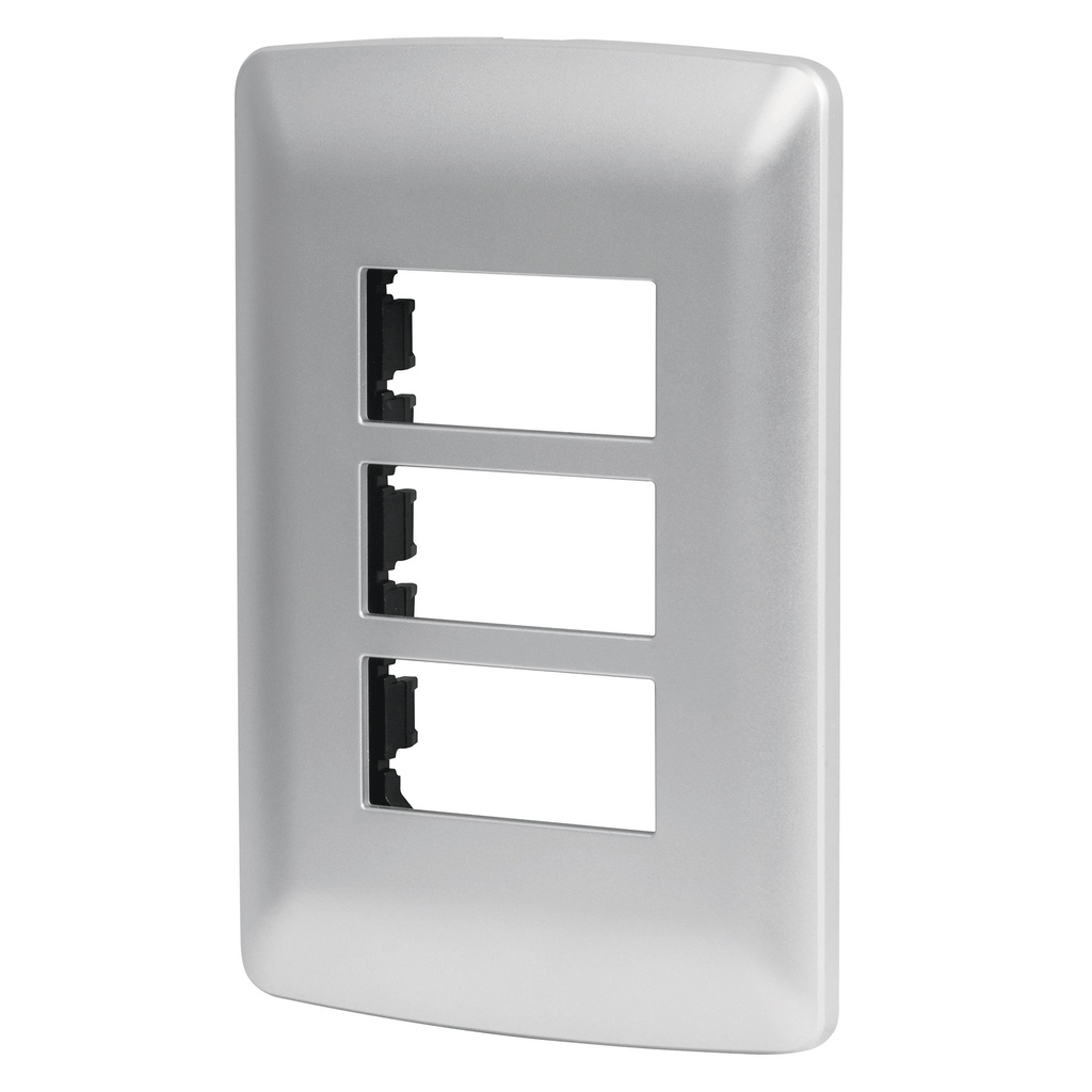 Placa 3 modulos de ABS, linea italiana, color plata, Volteck