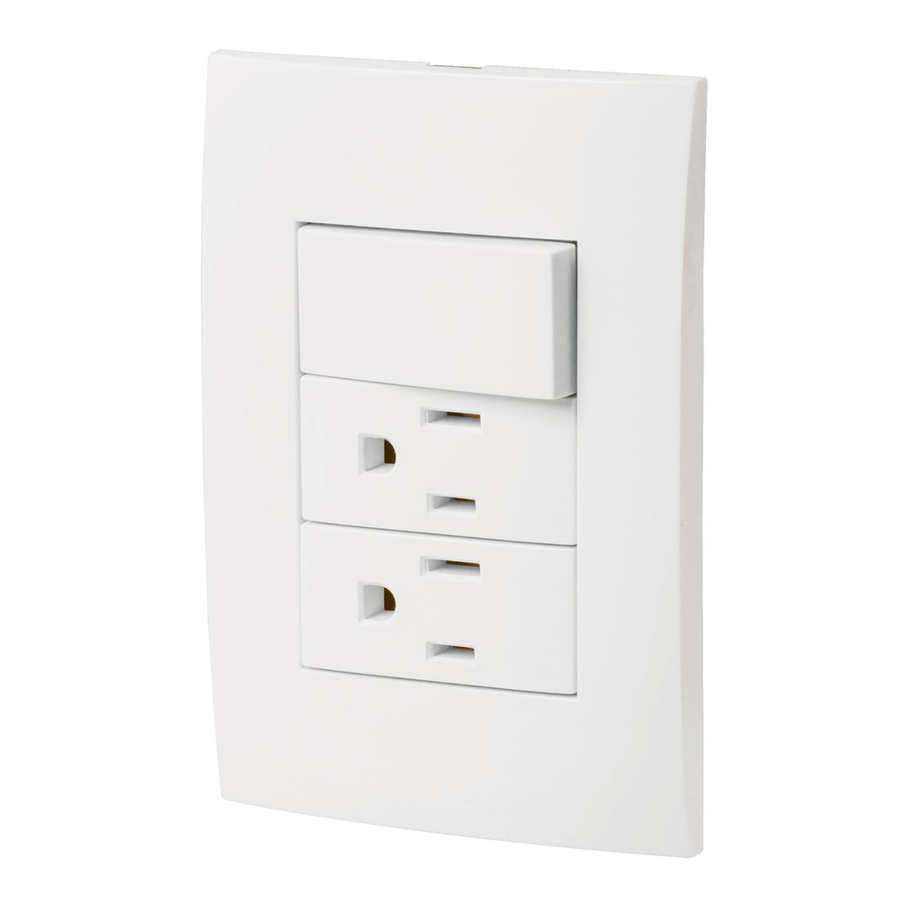 Placa armada 2 contactos e interruptor, linea Oslo, blanco