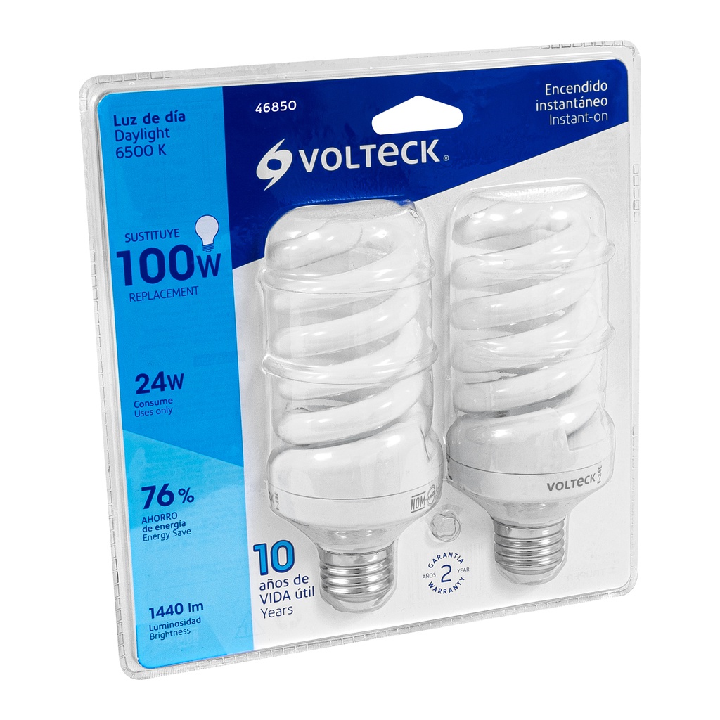 Pack 2 lamparas espiral T4 24 W luz de dia, blister, Volteck