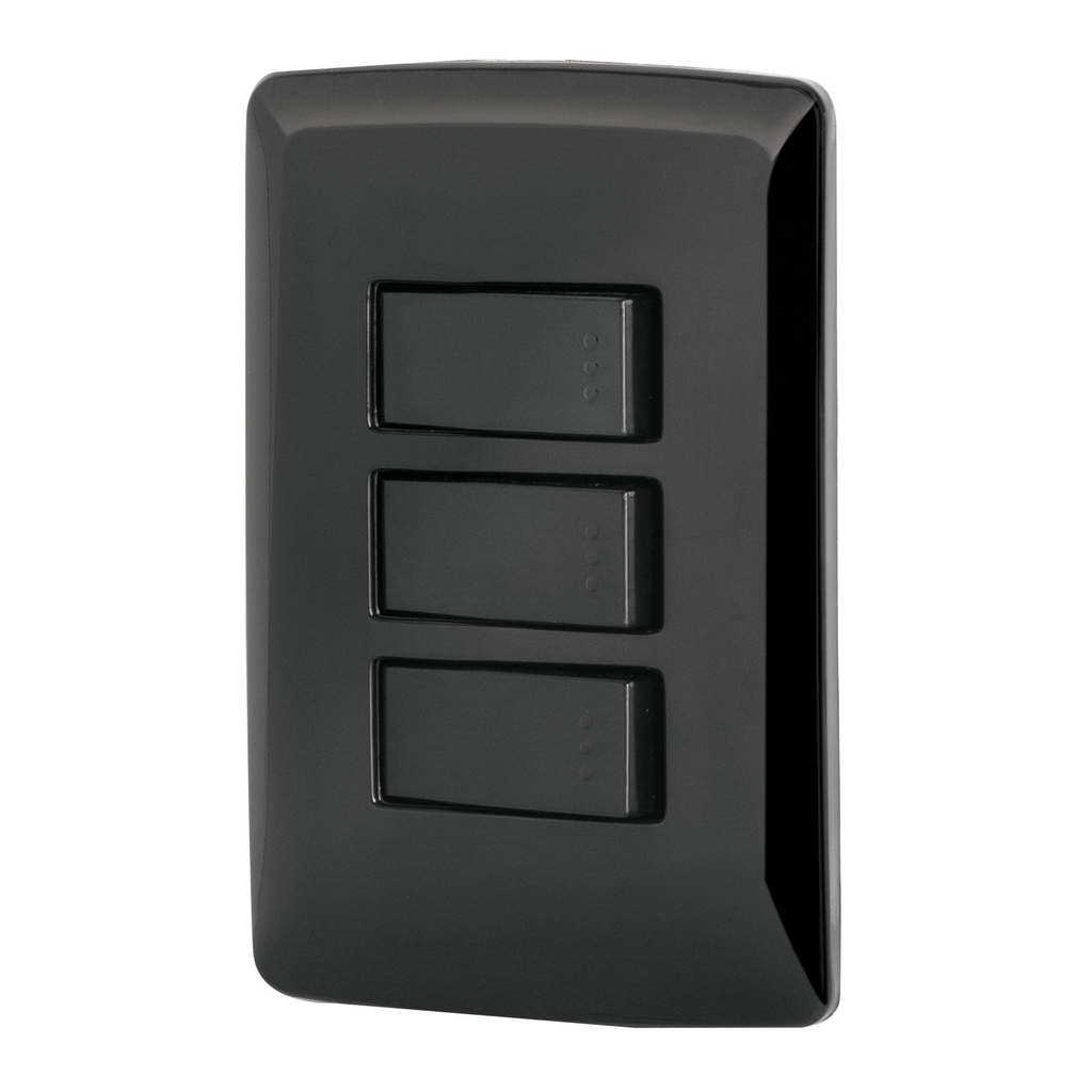 Placa armada 3 interruptores sencillos,negro, linea Italiana